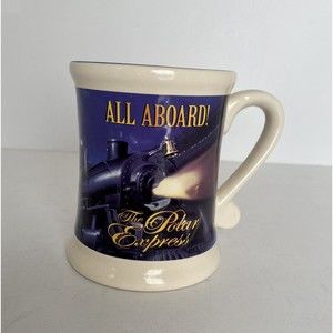 The Polar Express “All Aboard” Believe Blue 3D Raised Coffee Mug Cup Warner Bros